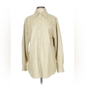 Grace & Karma Ivory Faux Leather Shacket Shirt Jacket